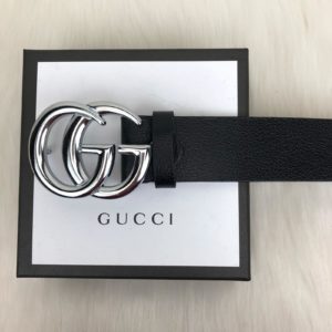 gucci kemer siyah silver parlak toka 4cm