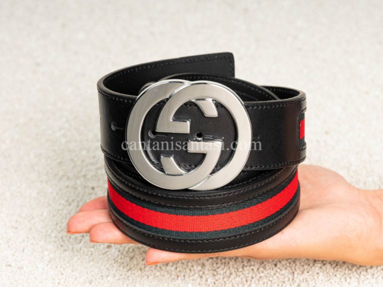 gucci kemer unisex silver toka kirmizi serit siyah 4cm