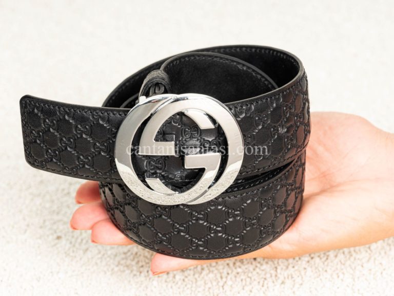 gucci kemer unisex silver toka logo kabartmali siyah
