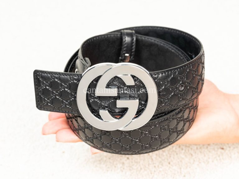 gucci kemer unisex silver toka logo kabartmali siyah