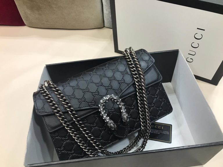 gucci suni deri canta dionysus tasli siyah baskili 28x17