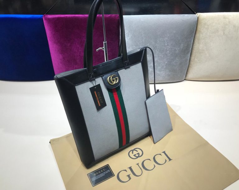 gucci suni deri canta shopping gri 37x35
