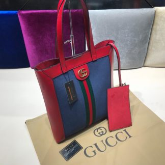 gucci suni deri canta shopping kirmizi mavi 37x35