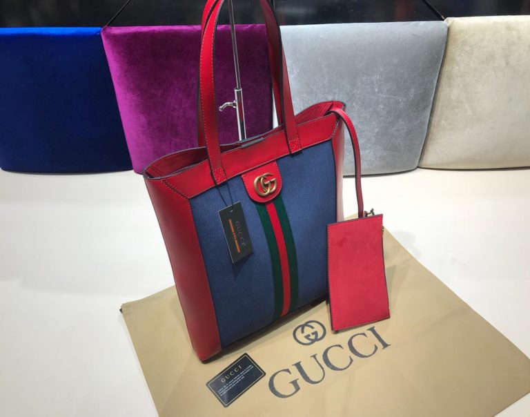 gucci suni deri canta shopping kirmizi mavi 37x35