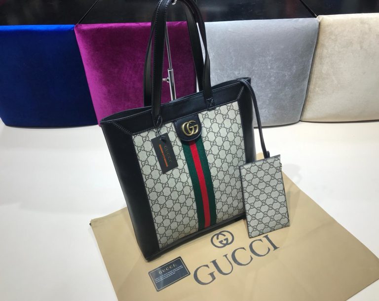 gucci suni deri canta shopping siyah 37x35