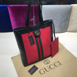 gucci suni deri canta shopping siyah kirmizi 37x35