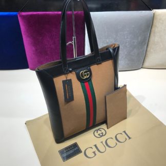 gucci suni deri canta shopping siyah taba 37x35