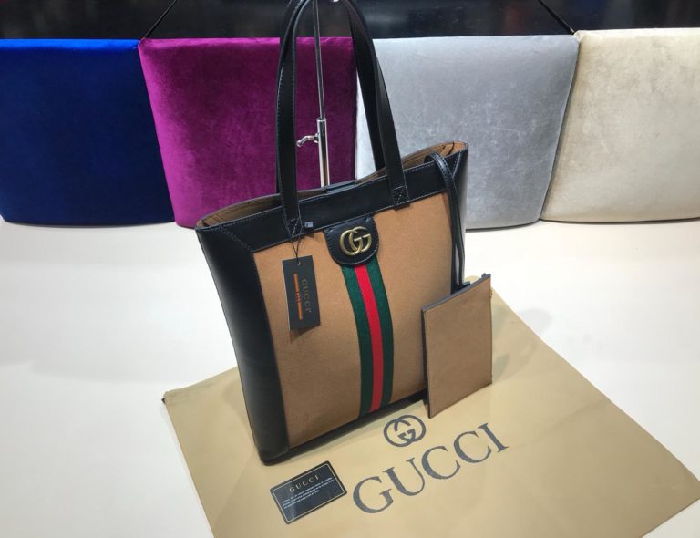 gucci suni deri canta shopping siyah taba 37x35