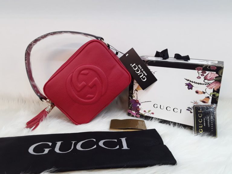 gucci suni deri canta soho cift fermuarli cift askili kirmizi 23x17