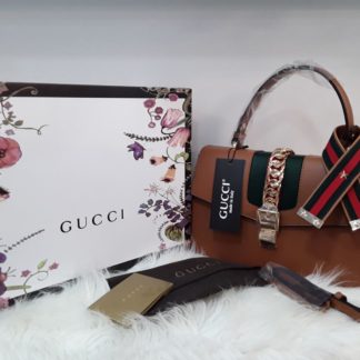 gucci suni deri canta sylvie buyuk boy cift askili taba 30x20