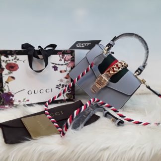 gucci suni deri canta sylvie mini boy cift askili gri 20x14