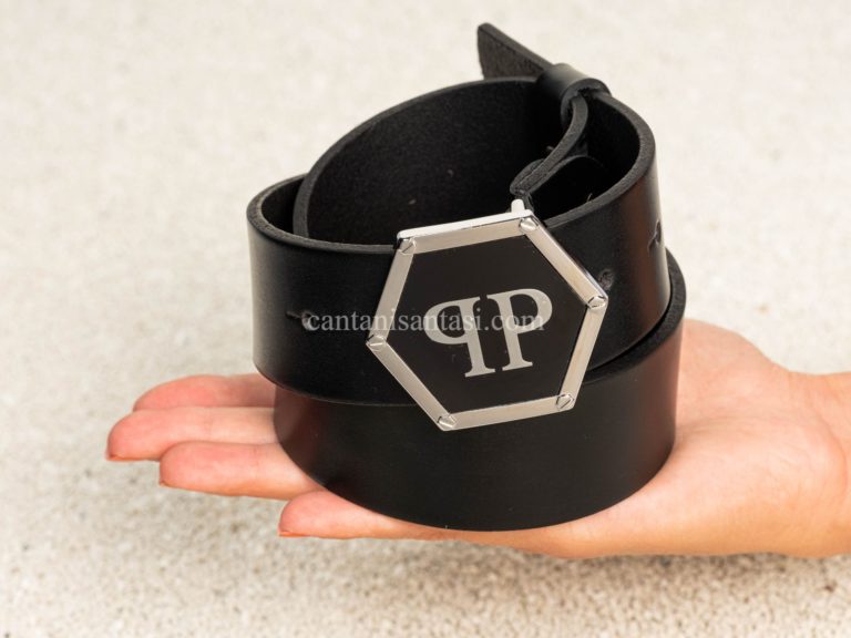 philip plein kemer erkek siyah logo tokali altigen pp silver