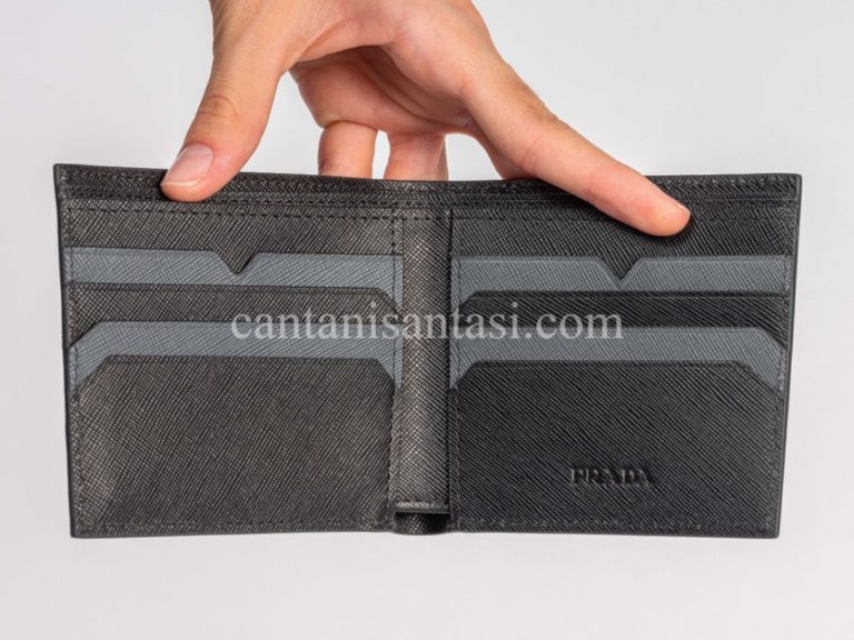 prada cuzdan erkek siyah mavi serit logolu