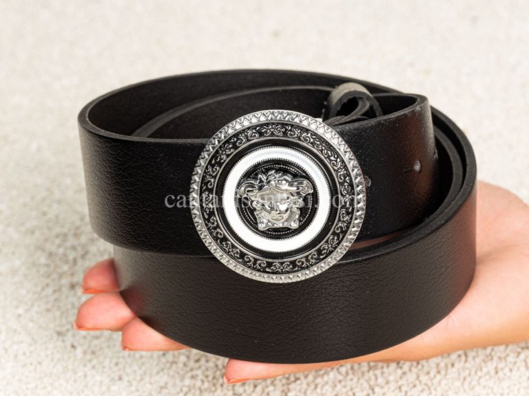 versace kemer unisex siyah classic silver logo toka