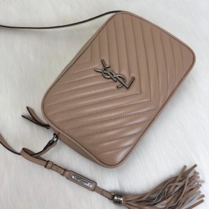 ysl saint laurent canta Lou postaci cantasi camel silver 23x16cm