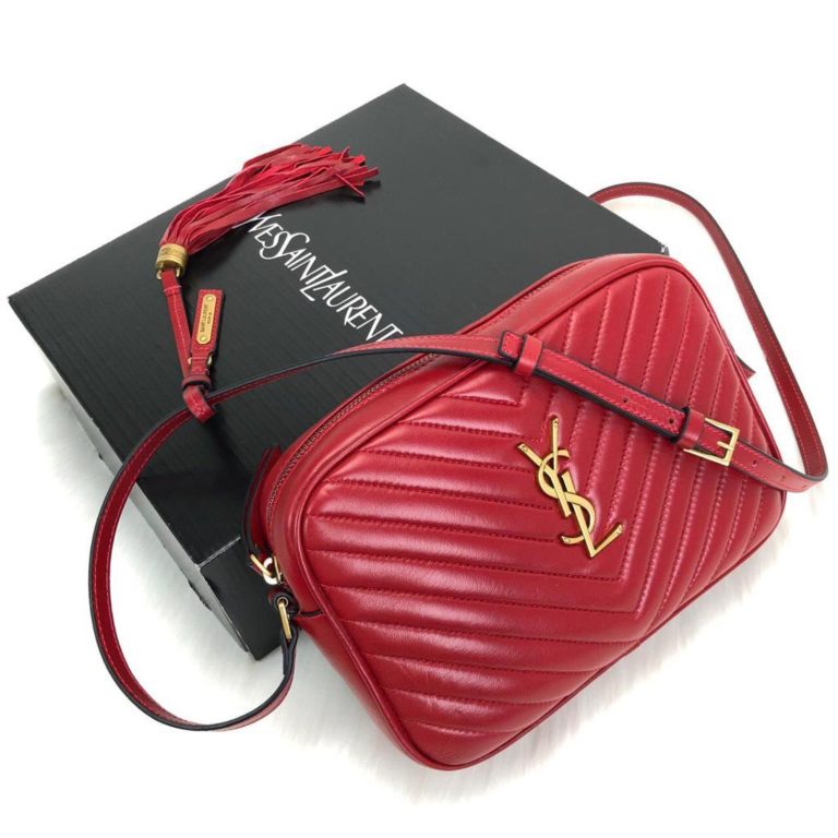 ysl saint laurent canta Lou postaci cantasi kirmizi gold 23x16cm