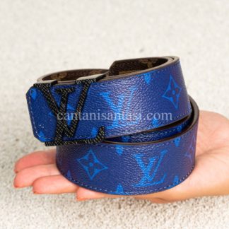 louis vuitton kemer mavi monogram cift tarafli siyah toka