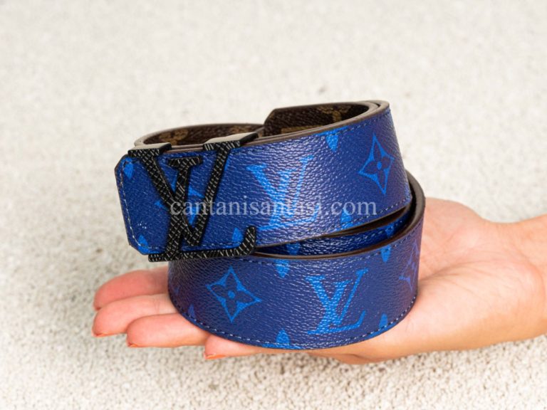 louis vuitton kemer mavi monogram cift tarafli siyah toka