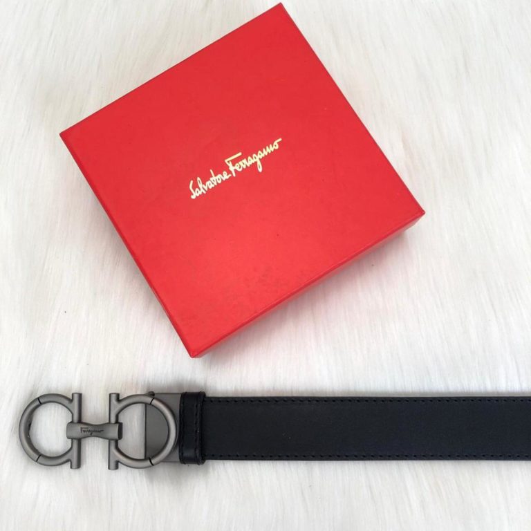 ferragamo kemer erkek siyah mat silver circle ince toka