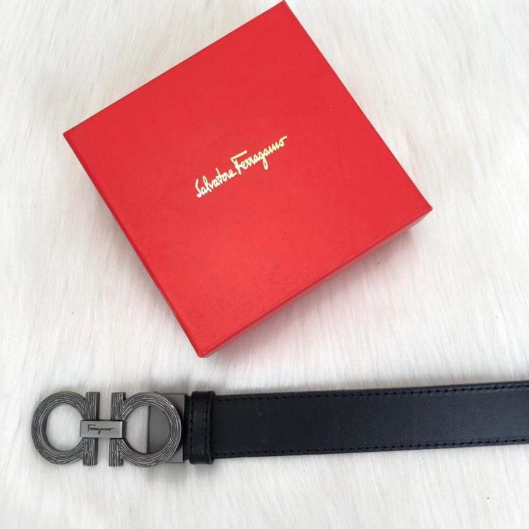 ferragamo kemer erkek siyah mat silver detay toka