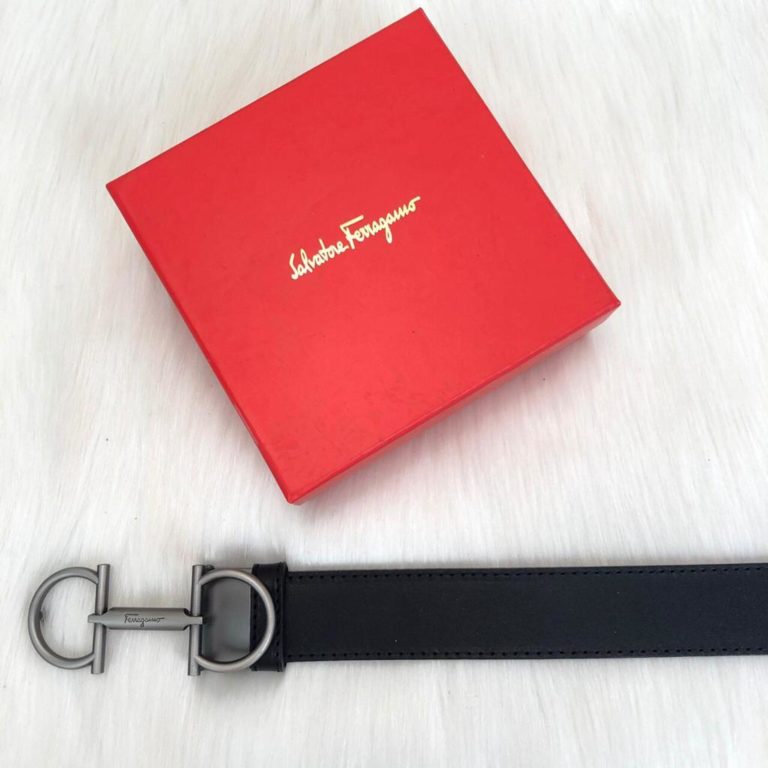 ferragamo kemer erkek siyah mat silver ince toka
