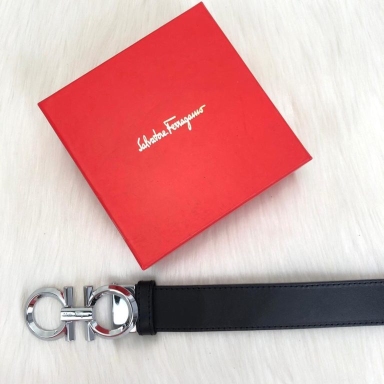 ferragamo kemer erkek siyah mat silver logo toka