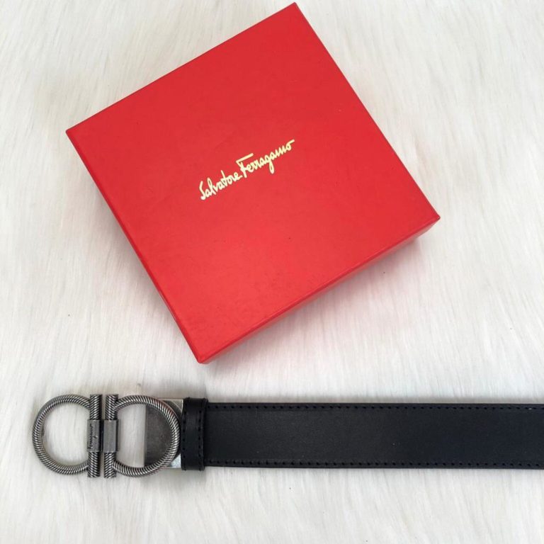 ferragamo kemer erkek siyah mat silver yuvarlak ince