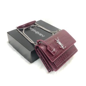 ysl saint laurent canta Sunset medium bordo crocodil 22x16 cm