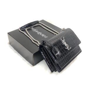 ysl saint laurent canta Sunset medium siyah crocodil 22x16 cm