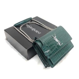 ysl saint laurent canta Sunset medium yesil crocodil 22x16 cm