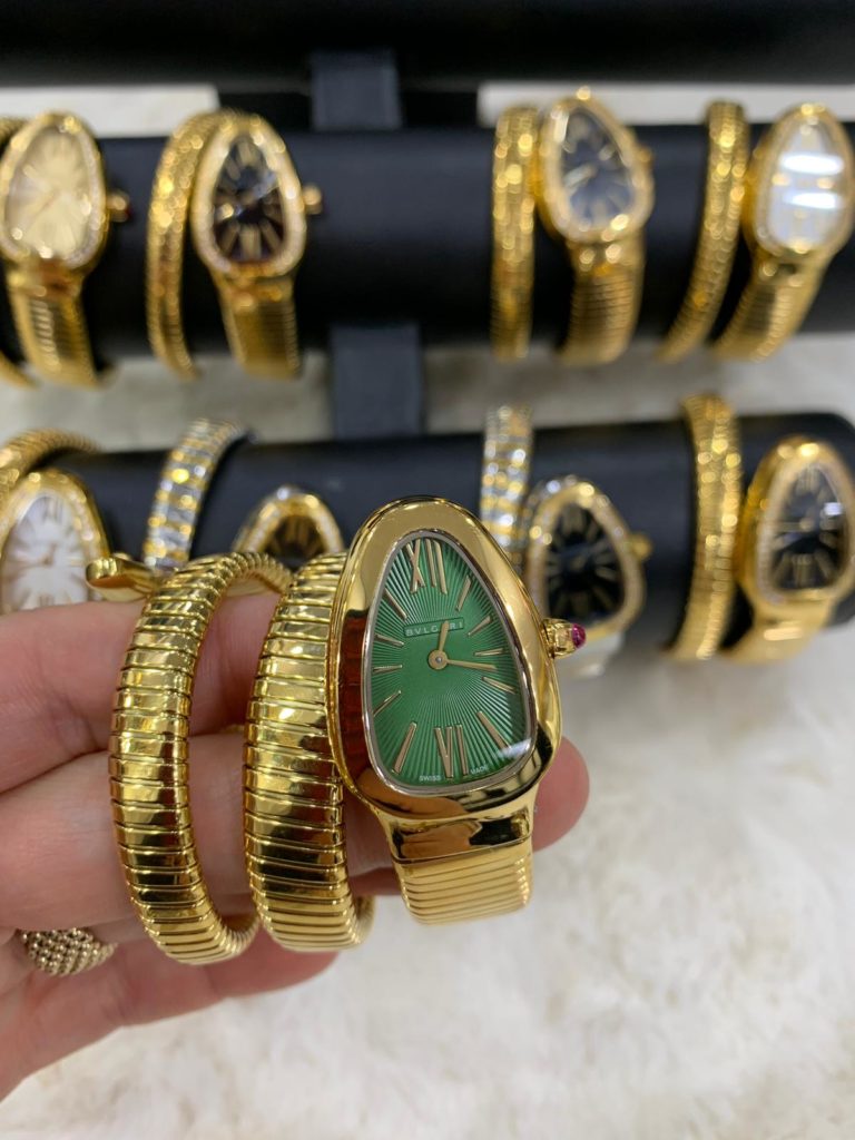 bvlgari saat acik yesil gold tasli