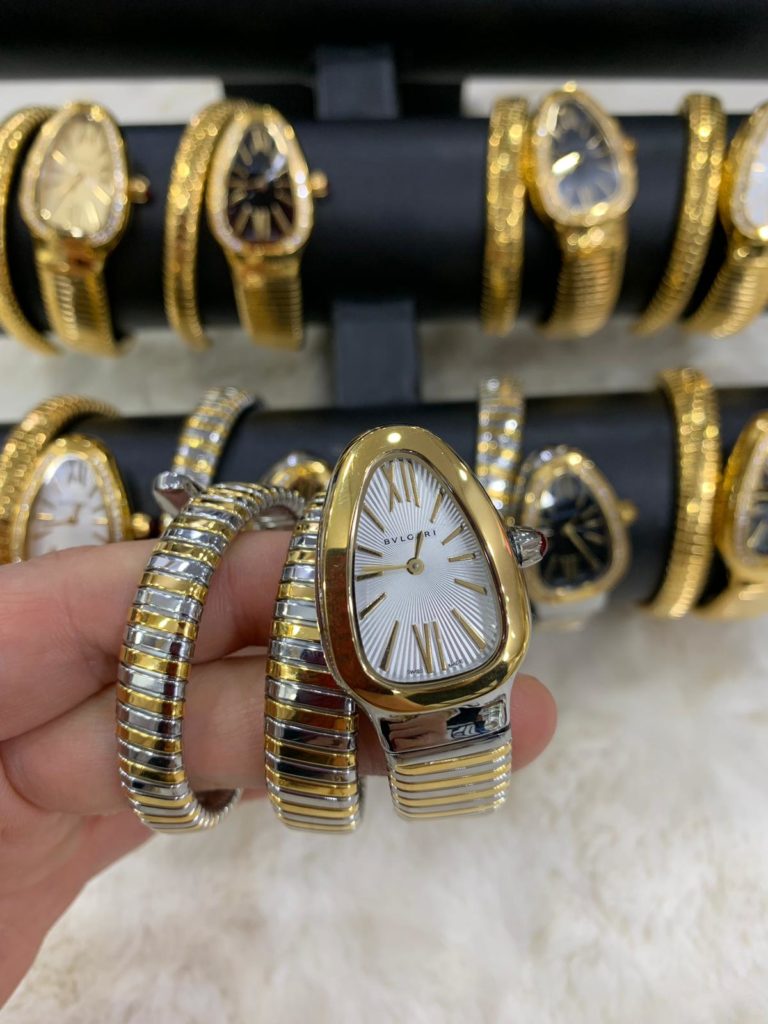 bvlgari saat beyaz gold silver tasli