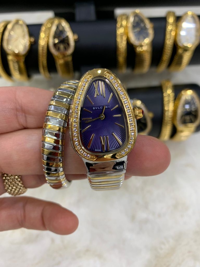 bvlgari saat gold silver mor tasli