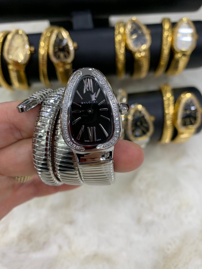 bvlgari saat silver siyah tasli