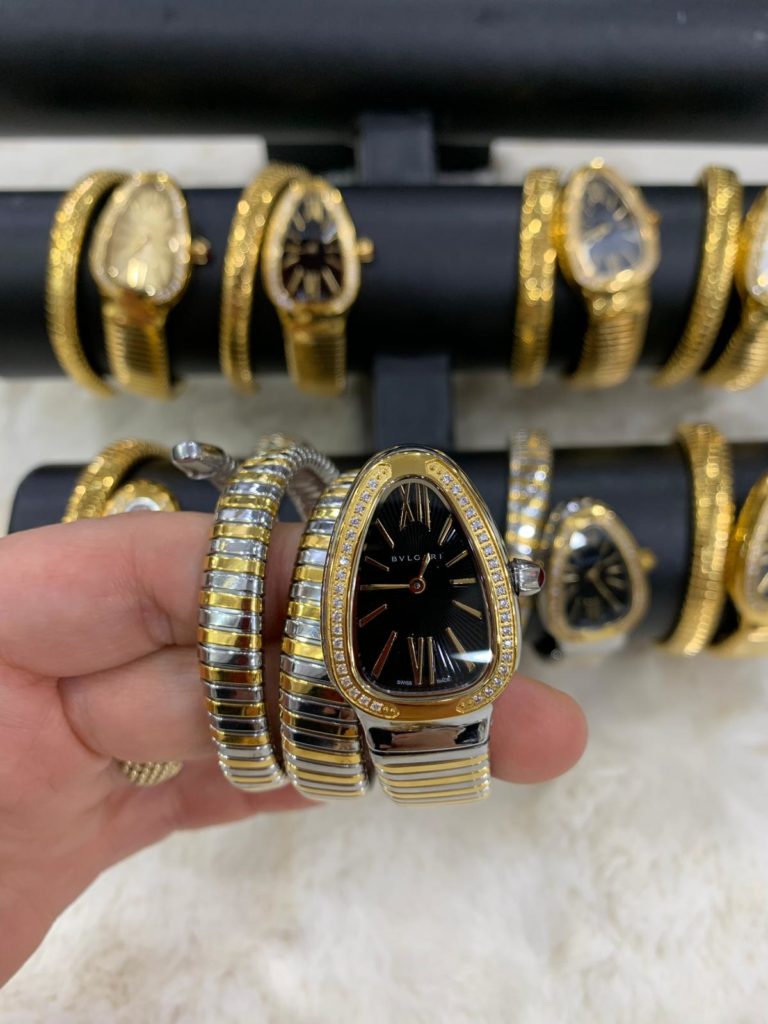 bvlgari saat siyah gold silver tasli