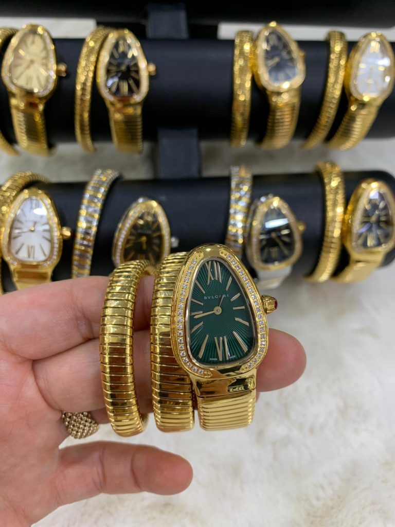 bvlgari saat yesil gold tasli