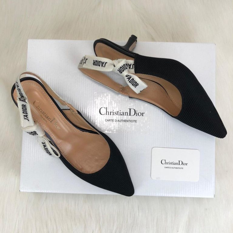 christian dior ayakkabi jadior Slingback Canvas topuklu ayakkabi siyah taban 7 cm