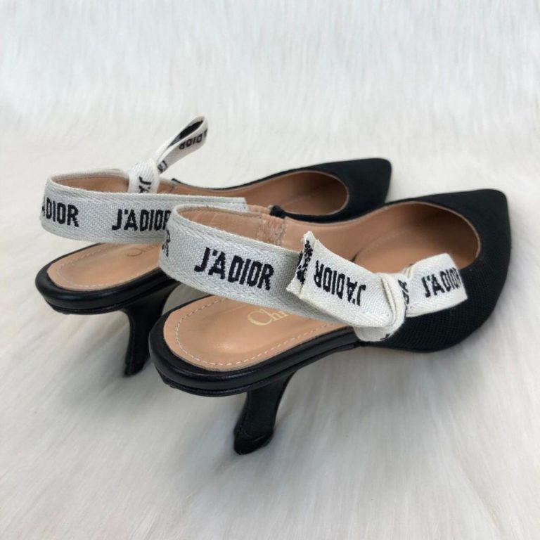 christian dior ayakkabi jadior Slingback Canvas topuklu ayakkabi siyah taban 7 cm