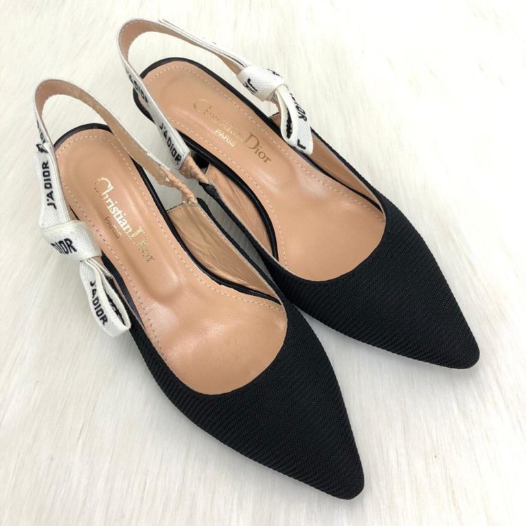 christian dior ayakkabi jadior Slingback Canvas topuklu ayakkabi siyah taban 7 cm