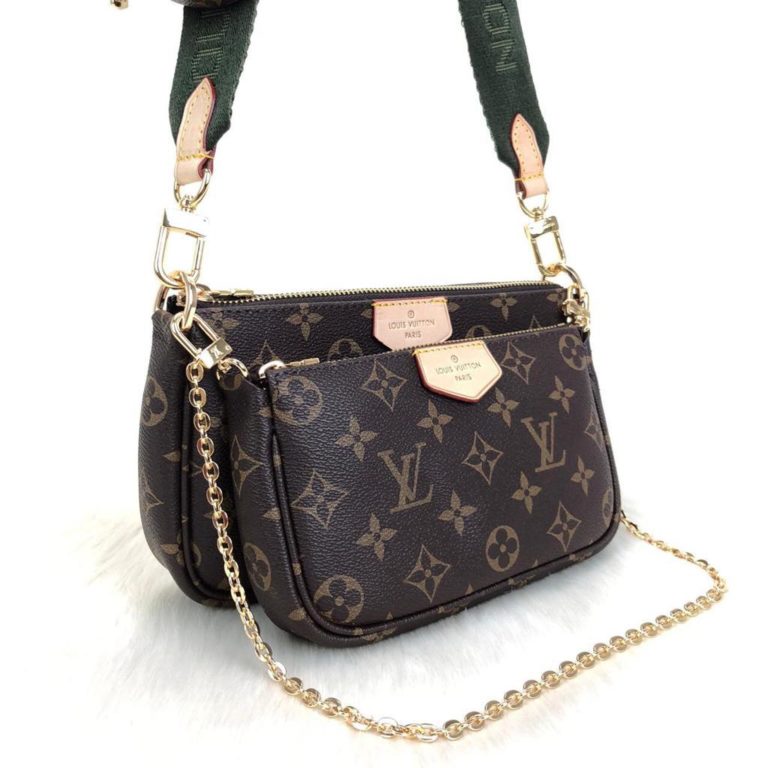 louis vuitton canta Multi Pochette monogram yesil askili 2 canta 1 cuzdan 24x13 18x9