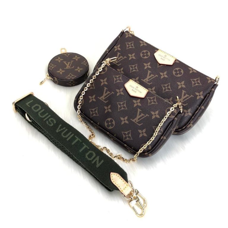 louis vuitton canta Multi Pochette monogram yesil askili 2 canta 1 cuzdan 24x13 18x9