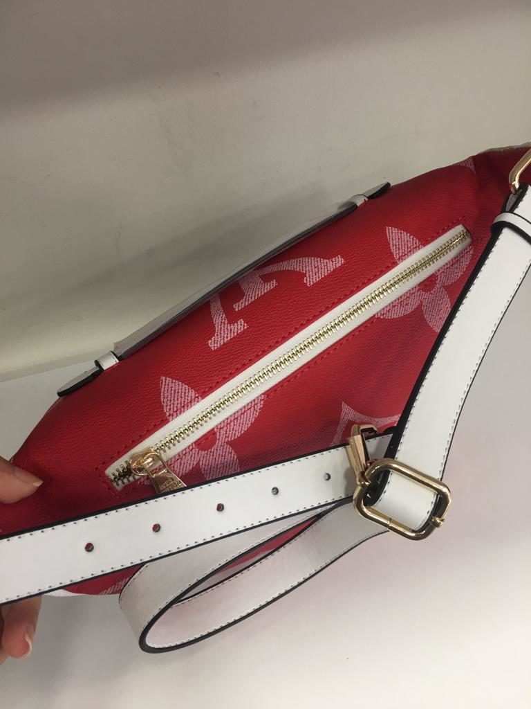 louis vuitton canta suni deri bumbag bel cantasi monogram cift tarafli beyaz kirmizi37x14cm