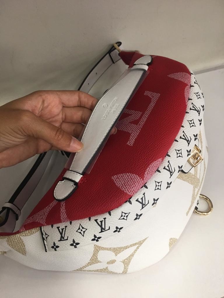 louis vuitton canta suni deri bumbag bel cantasi monogram cift tarafli beyaz kirmizi37x14cm