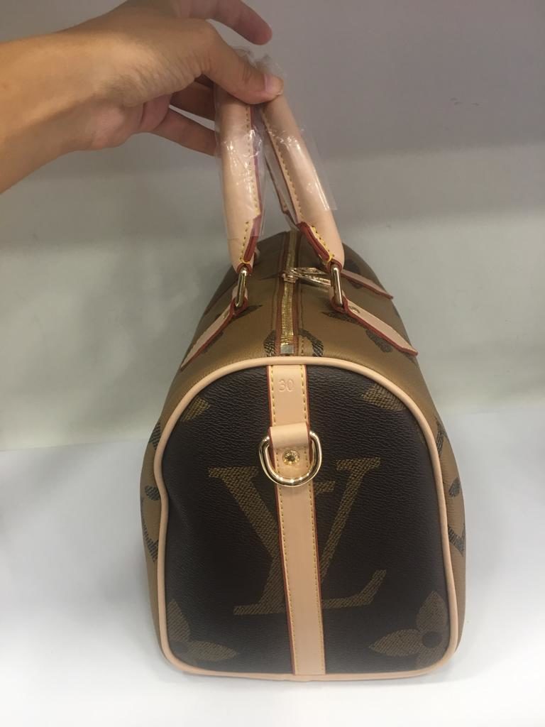 louis vuitton canta suni deri speedy monogram buyuk logo 30cm cift tarafli taba kahve