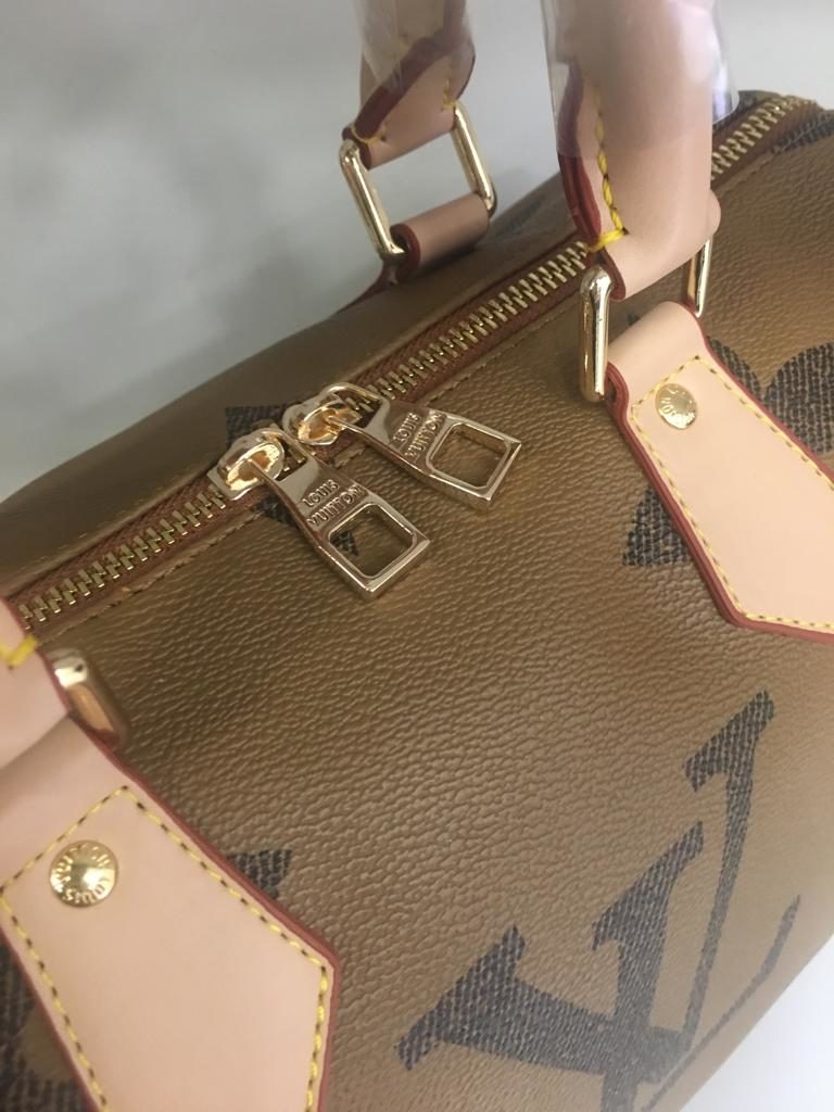 louis vuitton canta suni deri speedy monogram buyuk logo 30cm cift tarafli taba kahve
