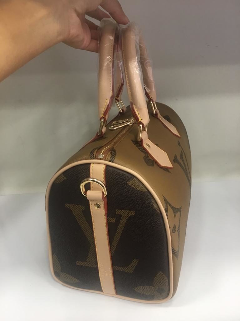 louis vuitton canta suni deri speedy monogram buyuk logo 30cm cift tarafli taba kahve