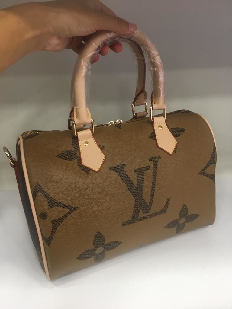louis vuitton canta suni deri speedy monogram buyuk logo 30cm cift tarafli taba kahve