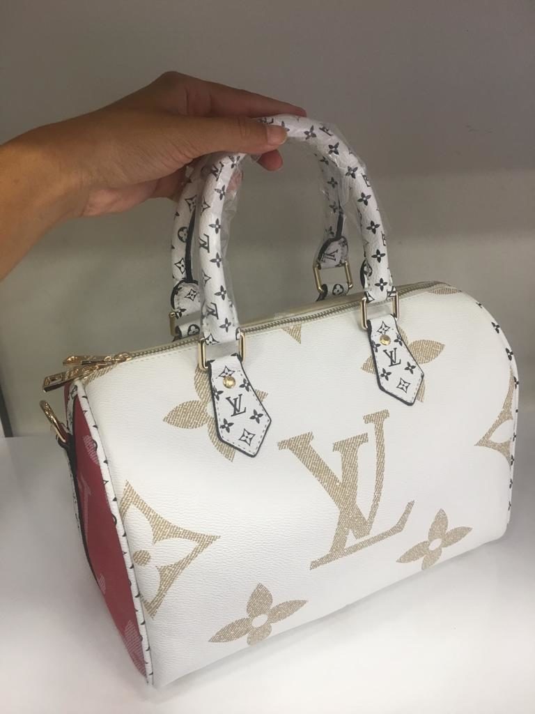 louis vuitton canta suni deri speedy monogram buyuk logo 30cm cift tarafli vizon beyaz