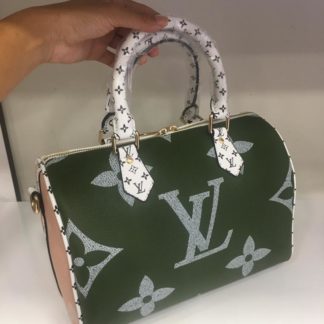 louis vuitton canta suni deri speedy monogram buyuk logo 30cm cift tarafli yesil beyaz