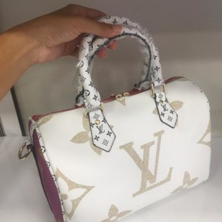 louis vuitton canta suni deri speedy monogram kirmizi beyaz buyuk logo 30cm cift tarafli